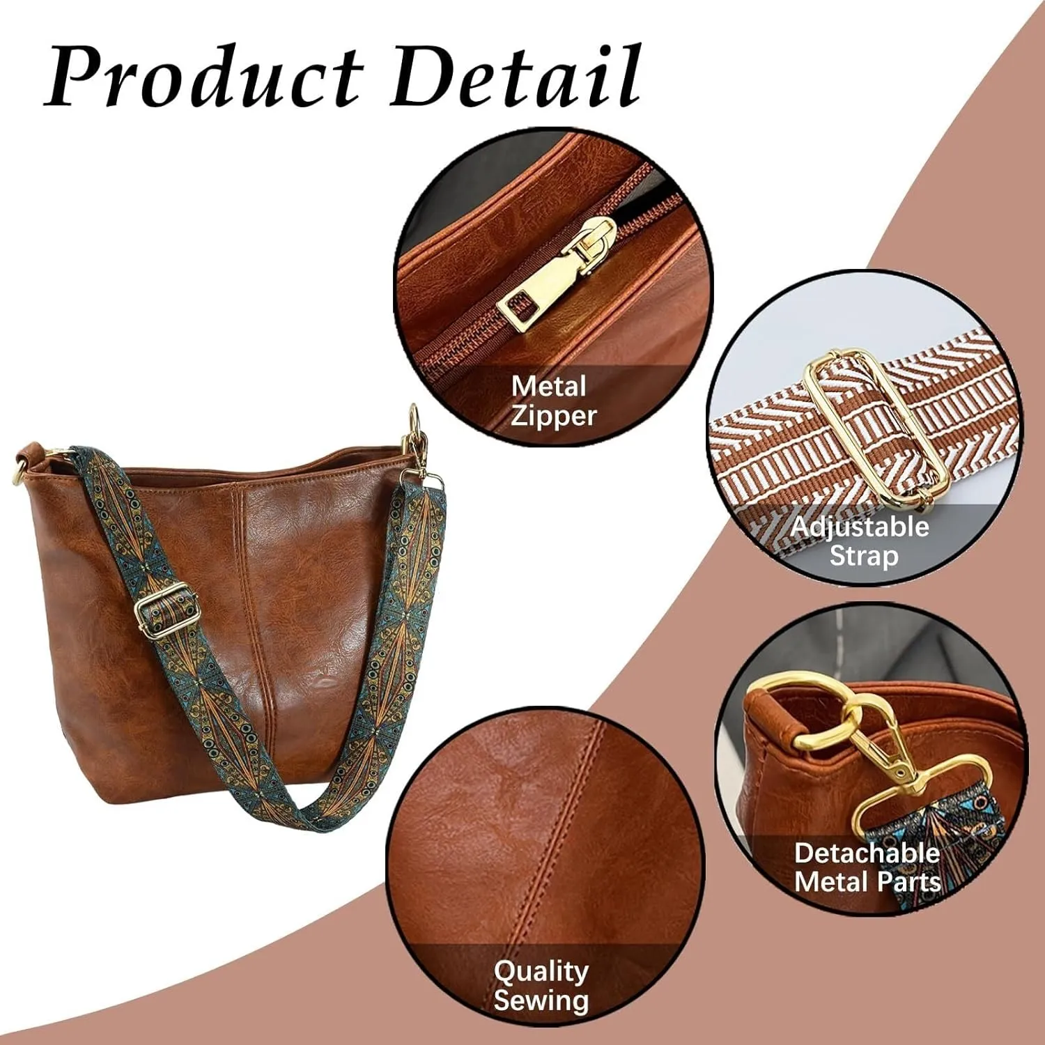 Hobo BagsLeather Crossbody Bag Guitar Strap Shoulder Purses with Zipper Handbags for Women Well made