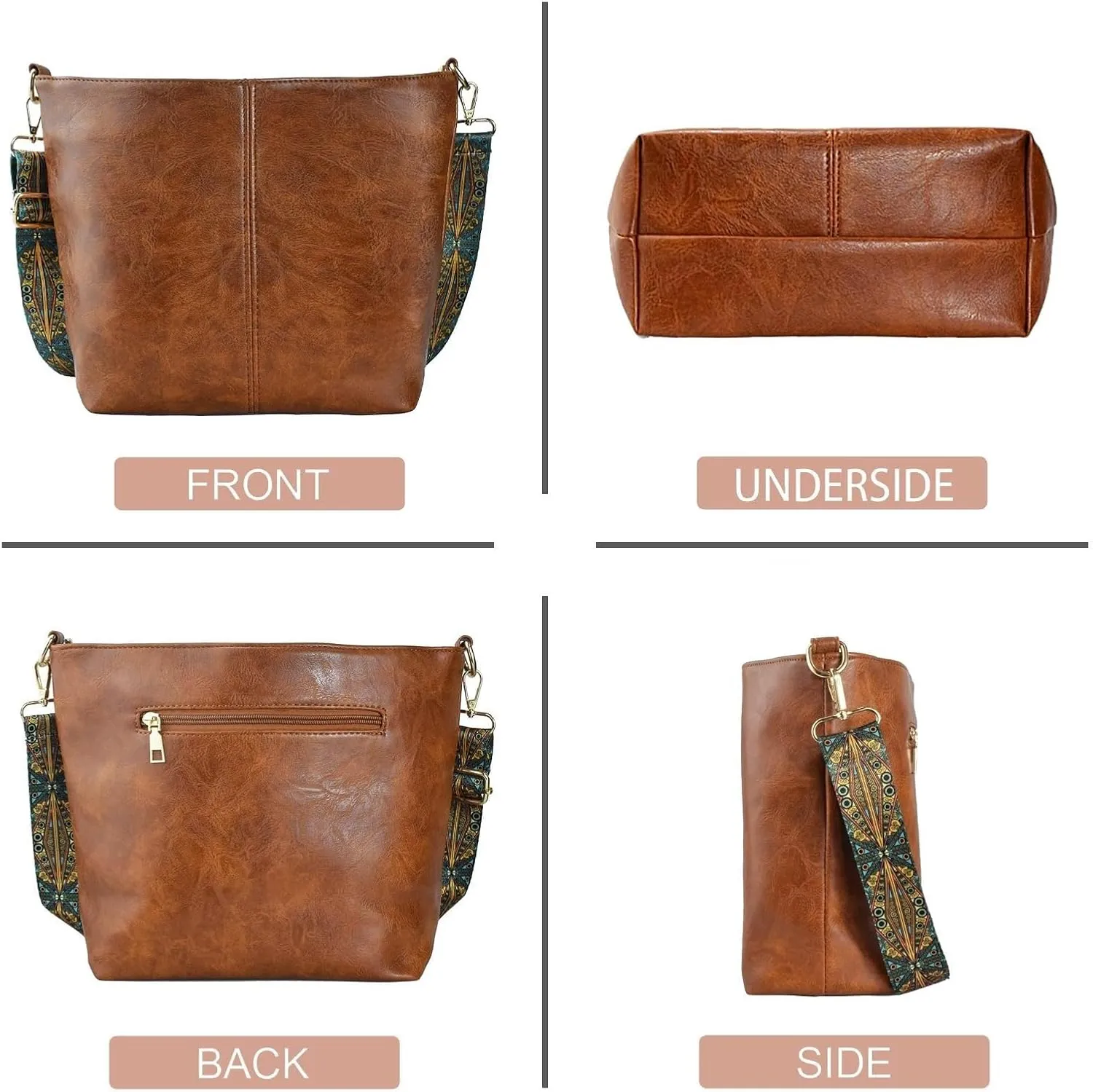 Hobo BagsLeather Crossbody Bag Guitar Strap Shoulder Purses with Zipper Handbags for Women Well made