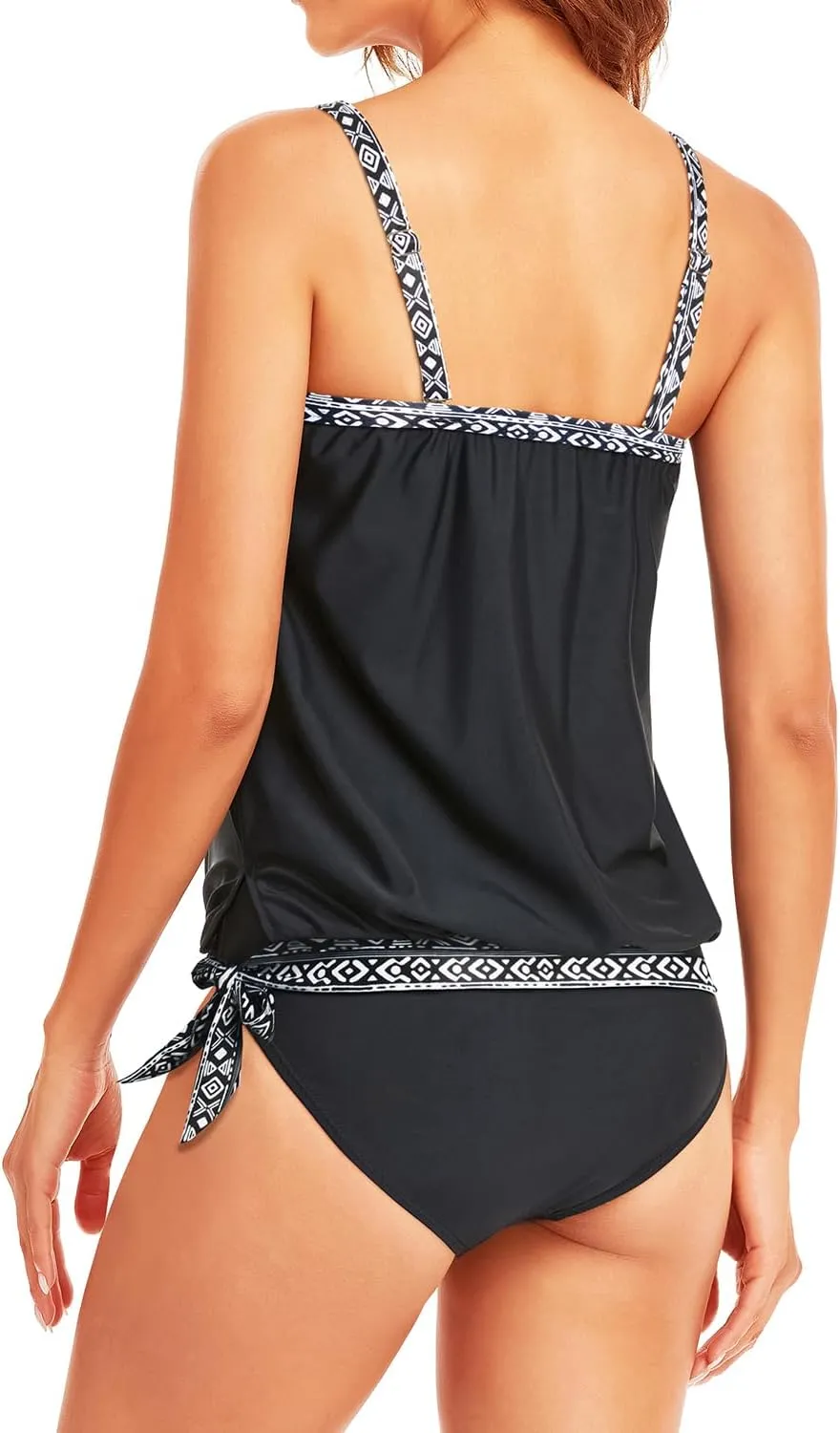 Holipick Two Piece Bathing Suit Strapless Tankini Swimsuits for Women Bandeau Swimsuits Blouson Tankini Tops with Bottom