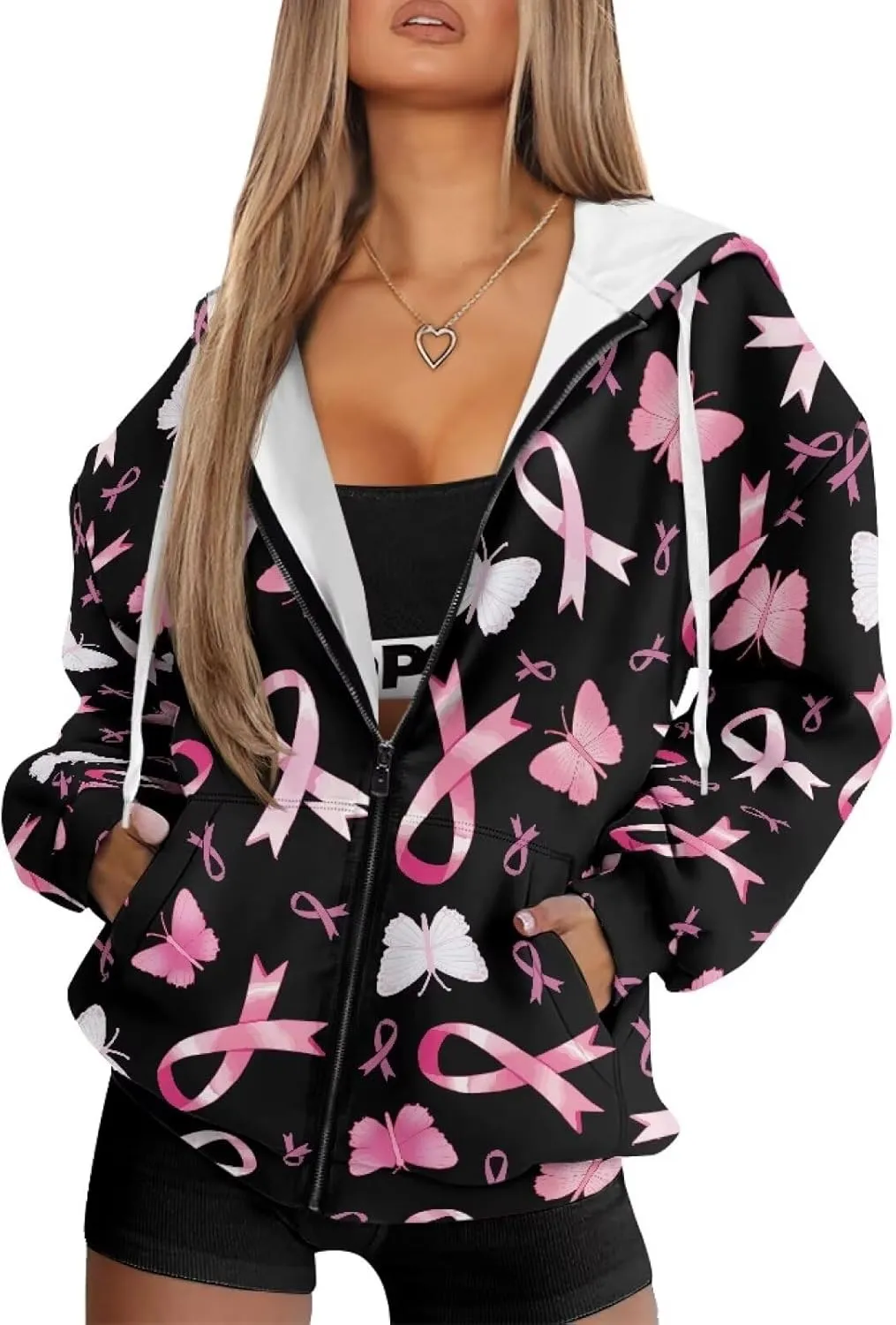 Horeset Women Hoodie Sweatshirt Oversize Pullover Tops with Zipper Long-Sleeve Loose Fitting Outwear