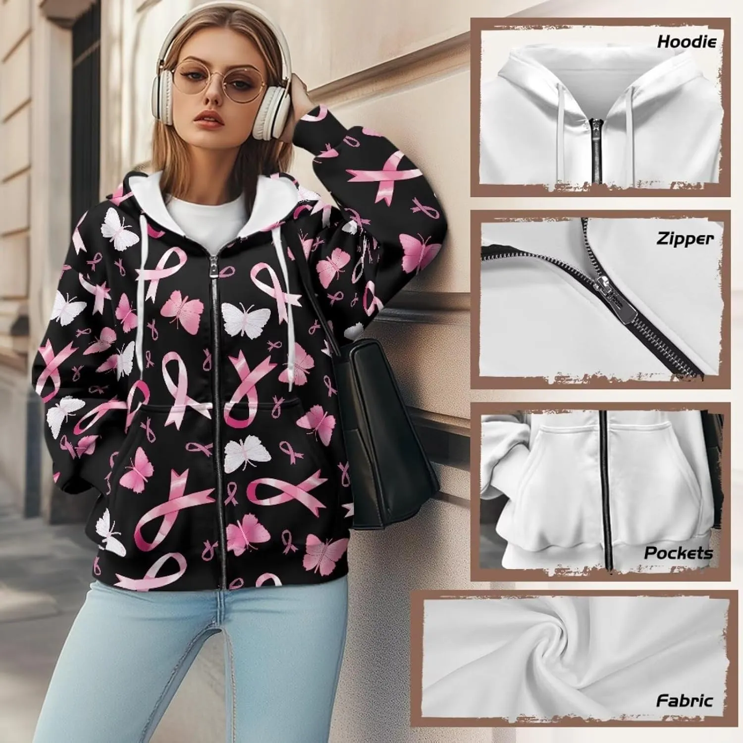 Horeset Women Hoodie Sweatshirt Oversize Pullover Tops with Zipper Long-Sleeve Loose Fitting Outwear