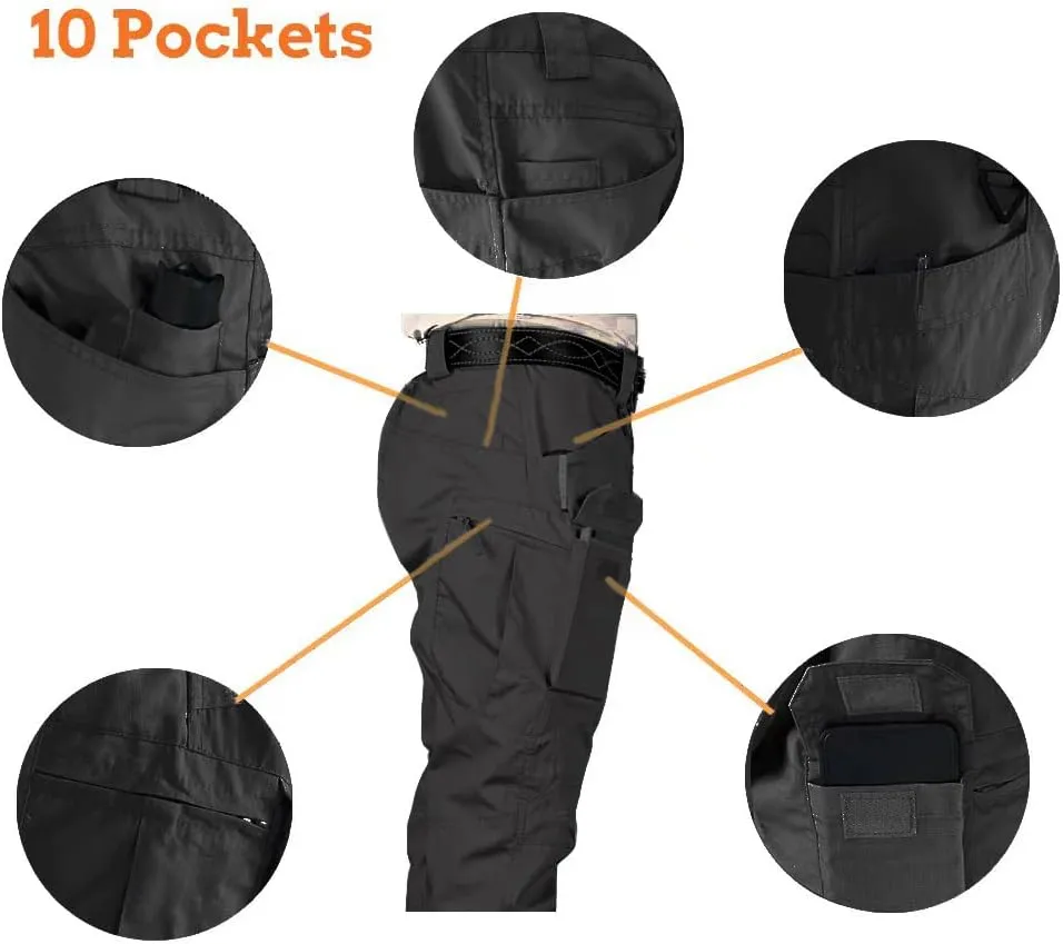 HYCOPROT Men's Hiking Pants Ripstop Water Repellent Lightweight Casual Cargo Pants Quick Dry Army 10 Pockets Work Trousers