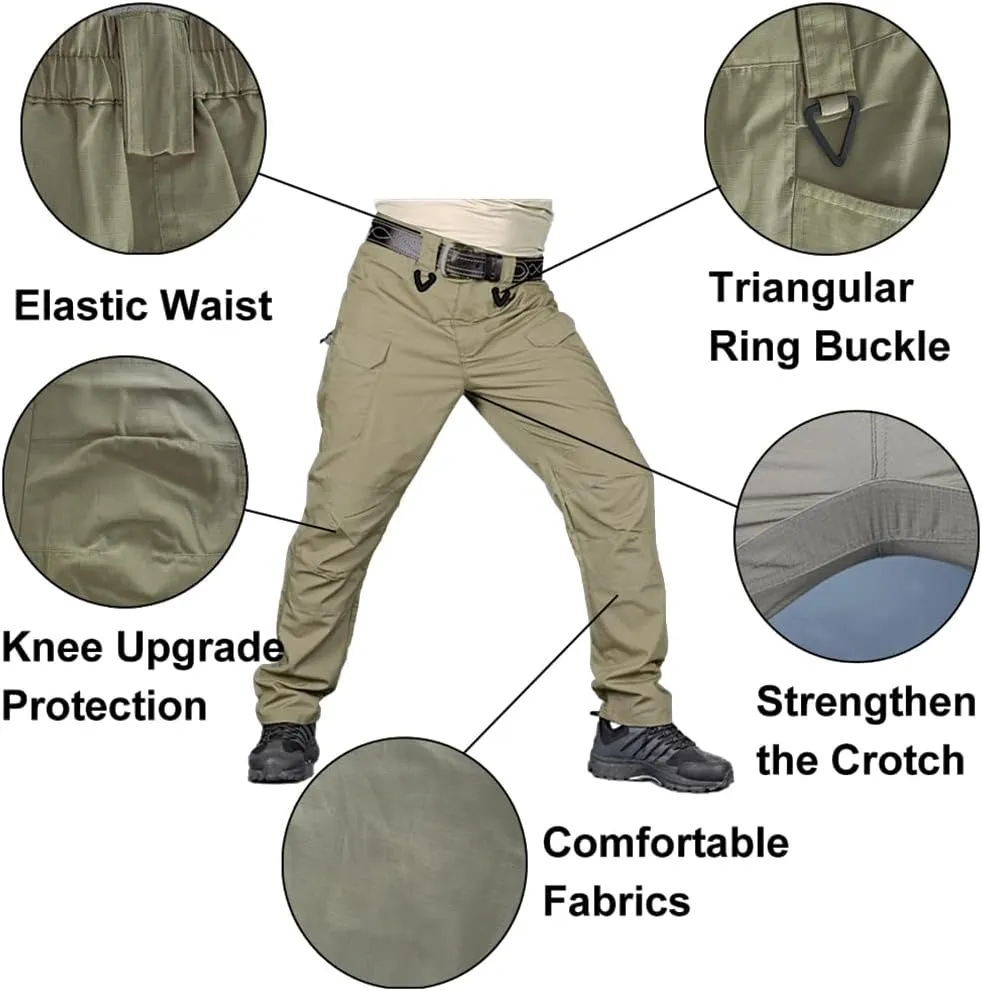HYCOPROT Men's Hiking Pants Ripstop Water Repellent Lightweight Casual Cargo Pants Quick Dry Army 10 Pockets Work Trousers
