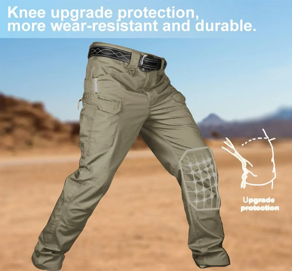 HYCOPROT Men's Hiking Pants Ripstop Water Repellent Lightweight Casual Cargo Pants Quick Dry Army 10 Pockets Work Trousers