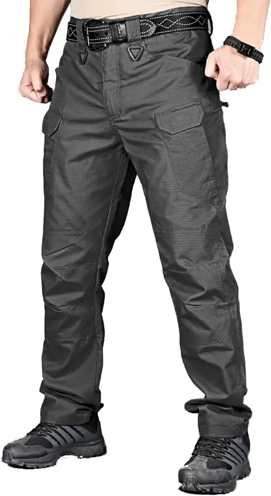 HYCOPROT Men's Hiking Pants Ripstop Water Repellent Lightweight Casual Cargo Pants Quick Dry Army 10 Pockets Work Trousers