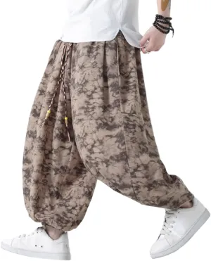 HZCX FASHON Mens Chinese Style Tie Dry Wide Leg Baggy Harem Yoga Jogger Pants Loose Fit Aladdin Trousers
