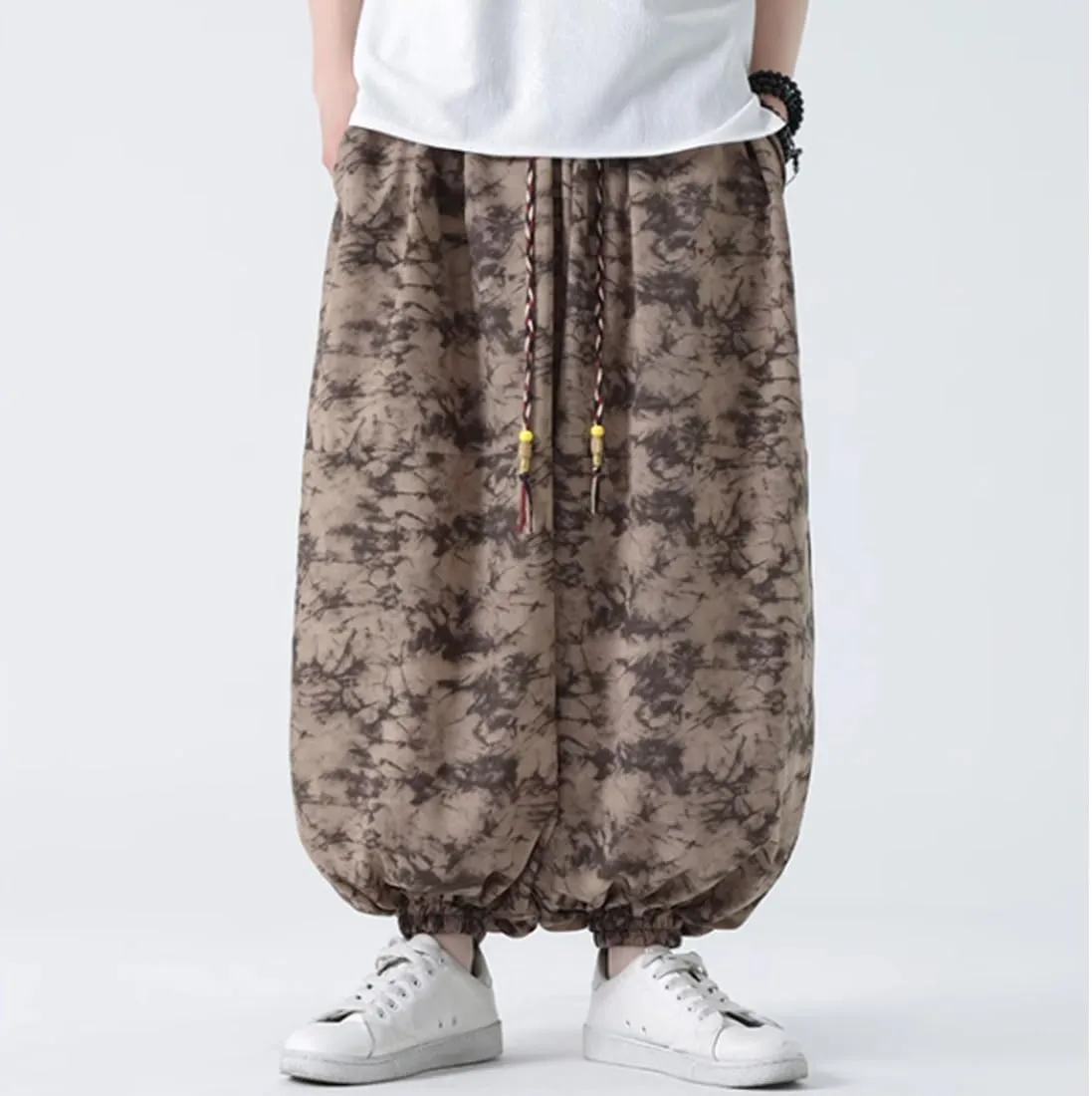 HZCX FASHON Mens Chinese Style Tie Dry Wide Leg Baggy Harem Yoga Jogger Pants Loose Fit Aladdin Trousers