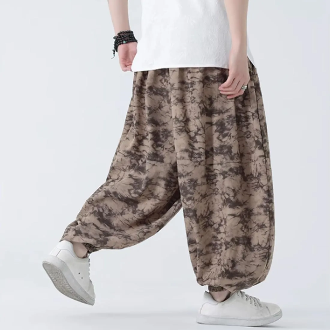 HZCX FASHON Mens Chinese Style Tie Dry Wide Leg Baggy Harem Yoga Jogger Pants Loose Fit Aladdin Trousers