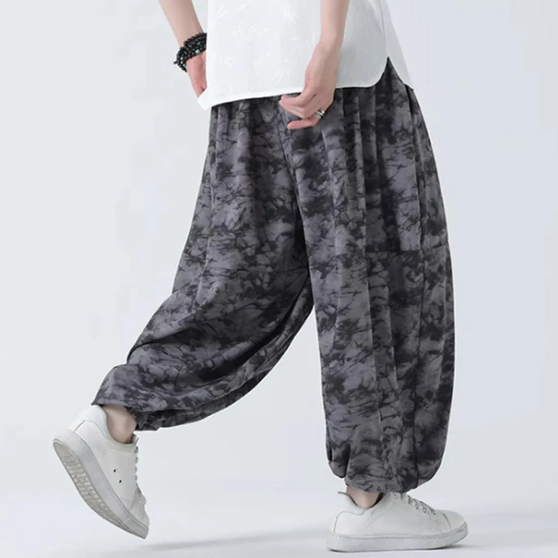 HZCX FASHON Mens Chinese Style Tie Dry Wide Leg Baggy Harem Yoga Jogger Pants Loose Fit Aladdin Trousers