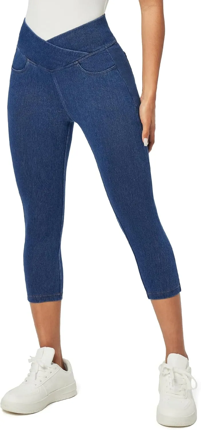 IUGA Capri Jeans for Women Pull On Jeggings for Women Tummy Control Jean Capris Pants Stretchy Denim Pants with Pockets