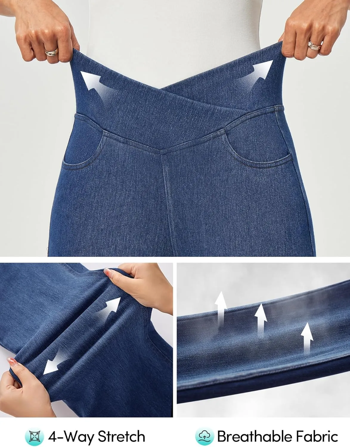 IUGA Capri Jeans for Women Pull On Jeggings for Women Tummy Control Jean Capris Pants Stretchy Denim Pants with Pockets