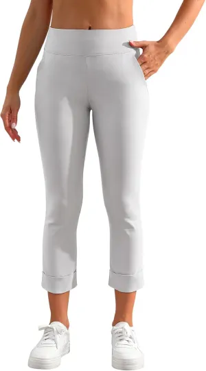 JAMfit Women's Pull-On Capri Pants Stretch High Waist Dressy Casual Cropped Pants with Pockets