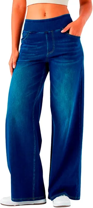 Jeans for Women 2025 New Pull On Wide Leg High Waist Stretchy Denim Pants Straight Tummy Control Loose Baggy Trendy Trousers