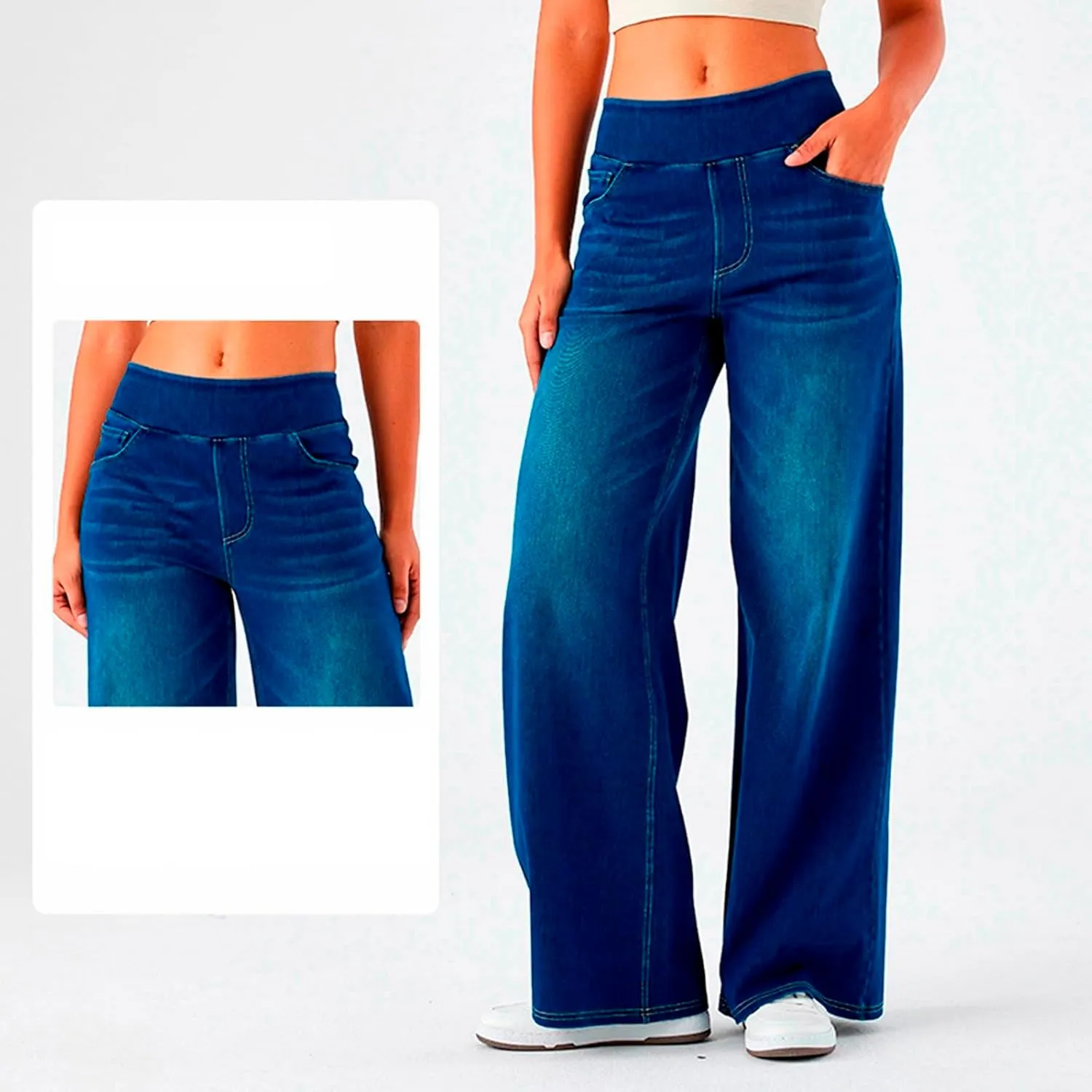 Jeans for Women 2025 New Pull On Wide Leg High Waist Stretchy Denim Pants Straight Tummy Control Loose Baggy Trendy Trousers