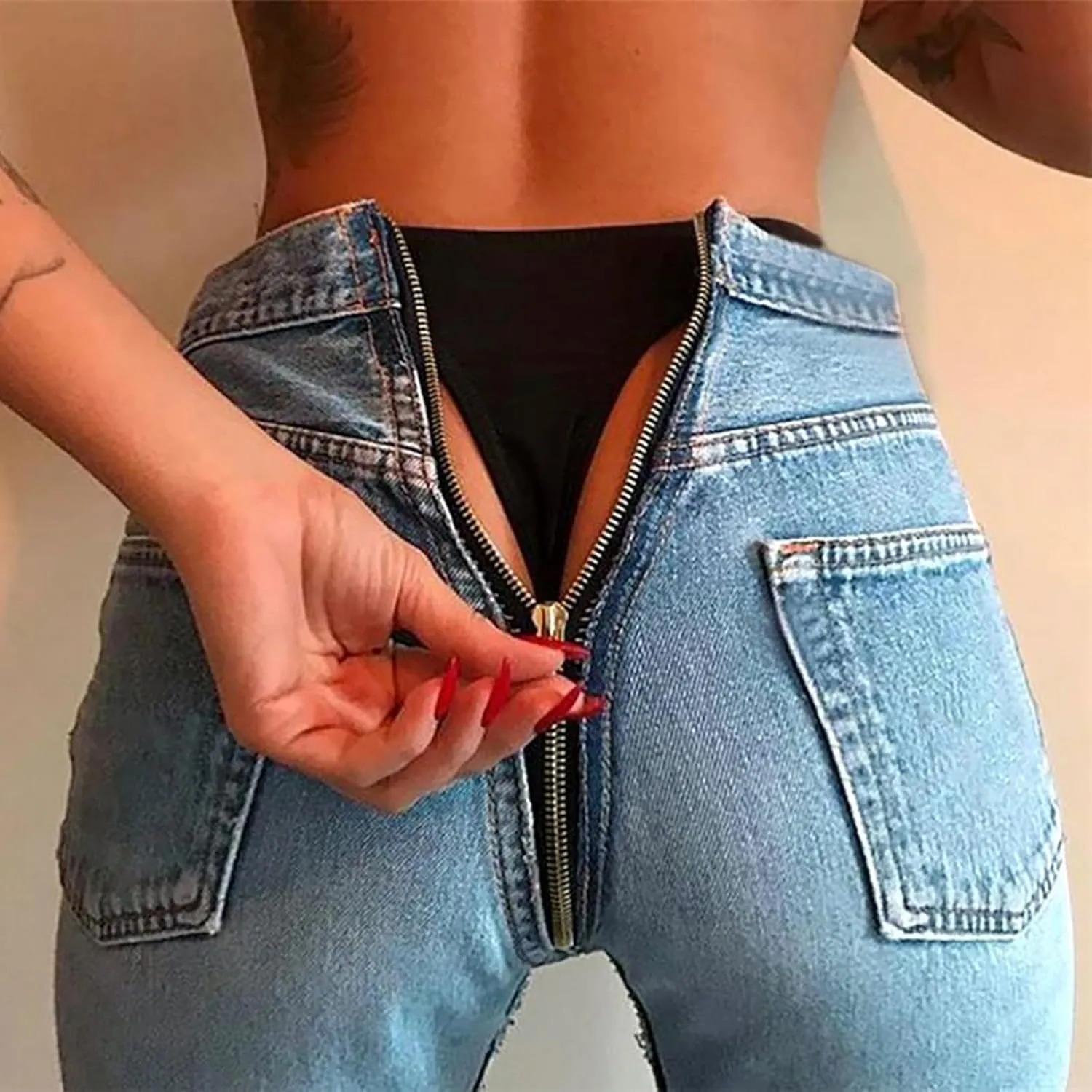 Jeans for Women Back Zip Jeans Women Skinny Stretch Denim Pencil Pants High Waist Trouser Pants for Women