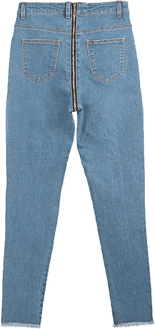 Jeans for Women Back Zip Jeans Women Skinny Stretch Denim Pencil Pants High Waist Trouser Pants for Women