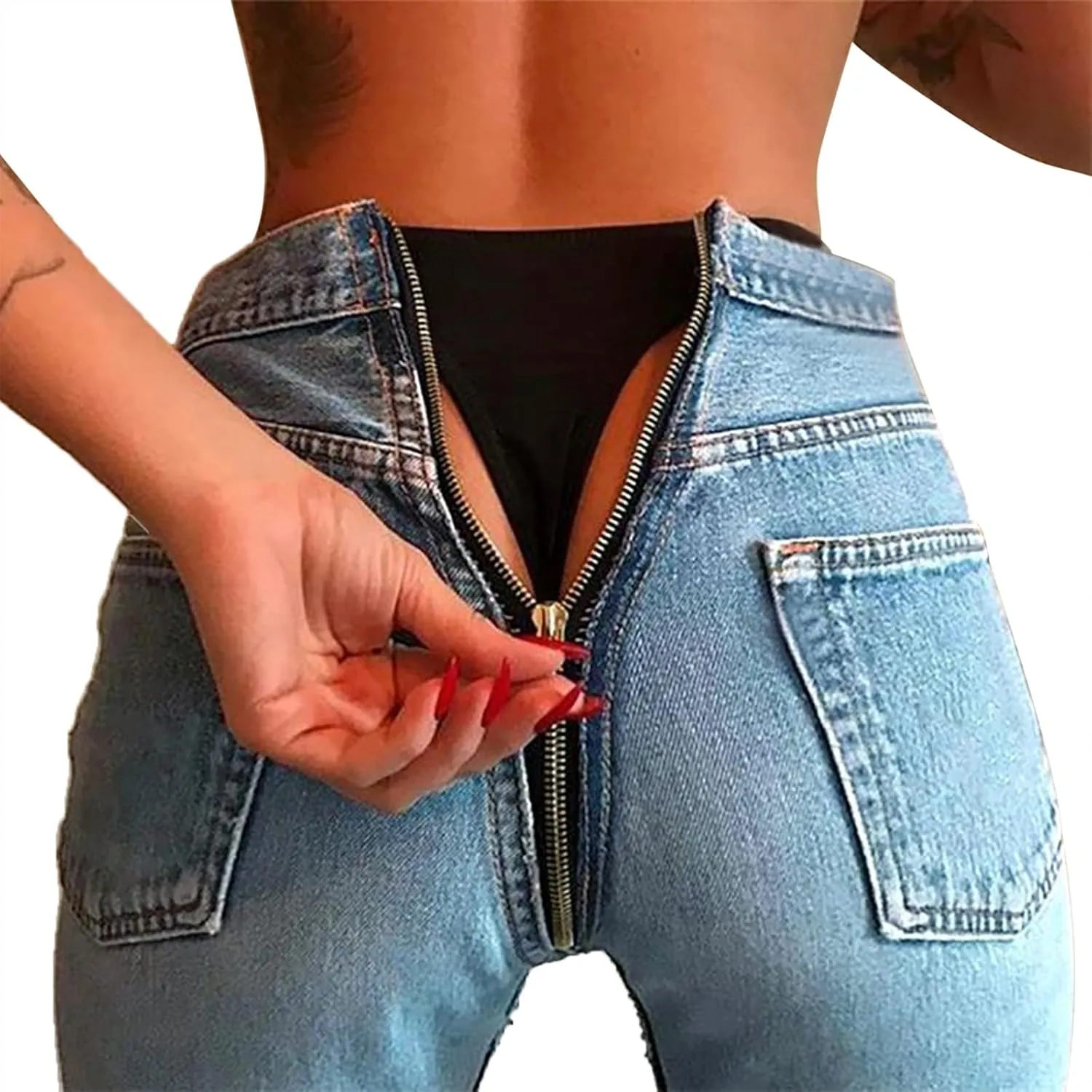 Jeans for Women Back Zip Jeans Women Skinny Stretch Denim Pencil Pants High Waist Trouser Pants for Women