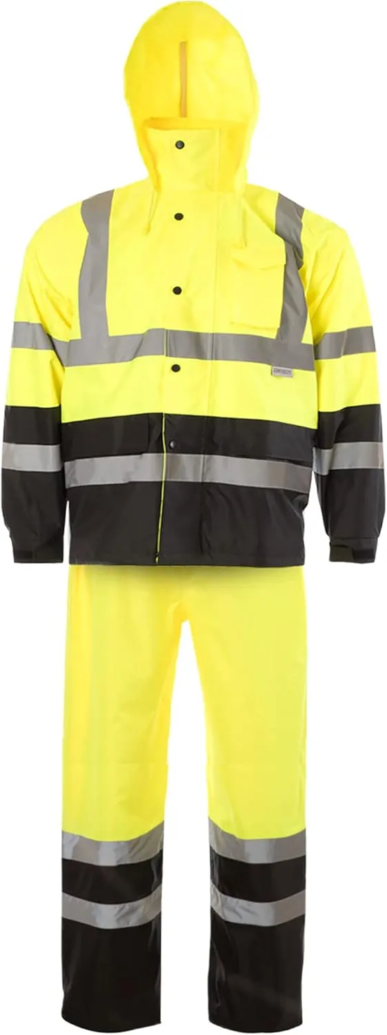 JORESTECH Safety Rain Set/Jacket Reflective High Visibility Yellow Black JK-03 / Pants Lime ANSI 150D Heavy Duty PANTS-03