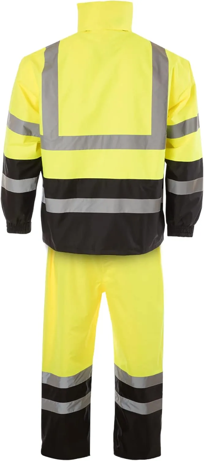 JORESTECH Safety Rain Set/Jacket Reflective High Visibility Yellow Black JK-03 / Pants Lime ANSI 150D Heavy Duty PANTS-03