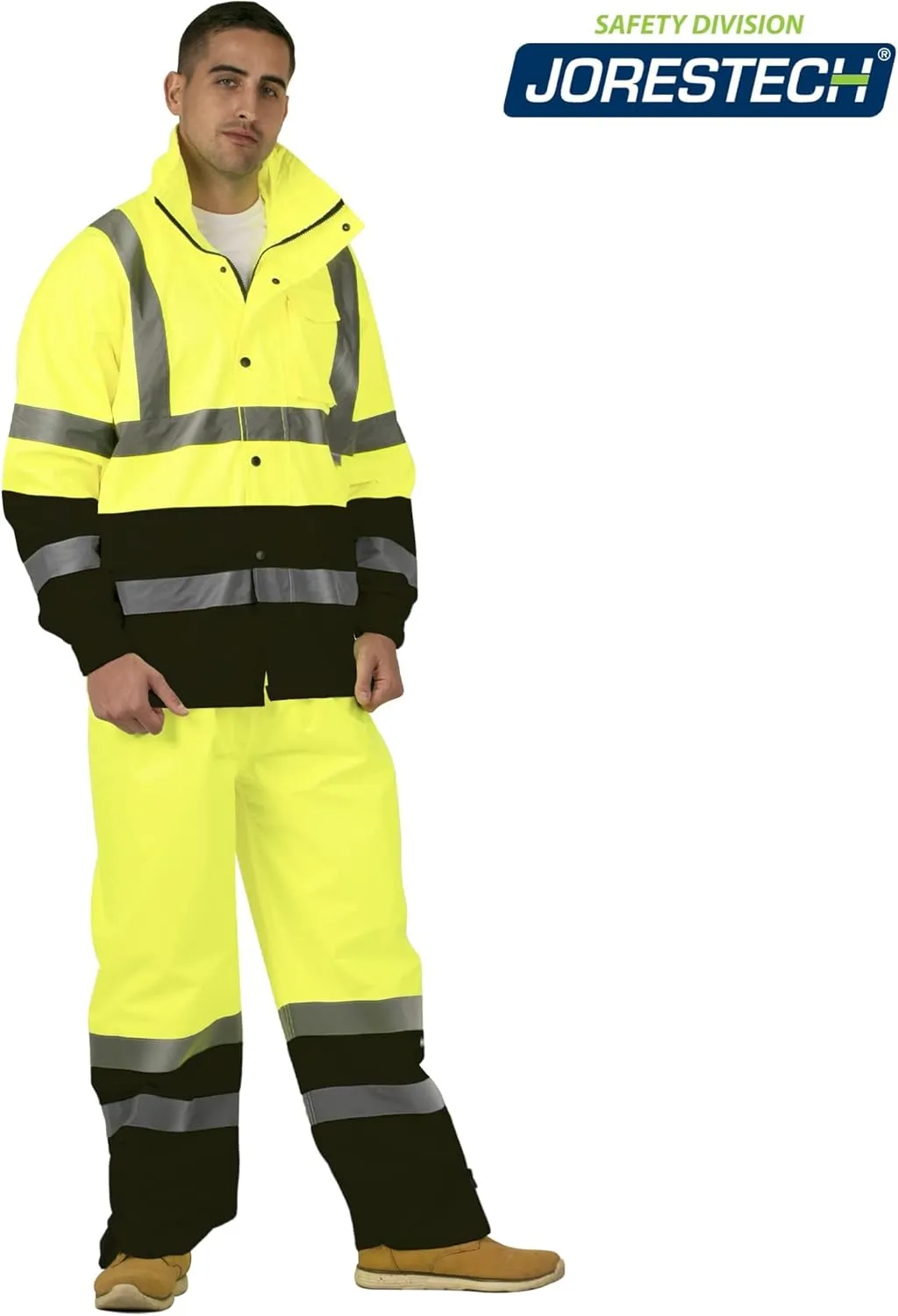JORESTECH Safety Rain Set/Jacket Reflective High Visibility Yellow Black JK-03 / Pants Lime ANSI 150D Heavy Duty PANTS-03