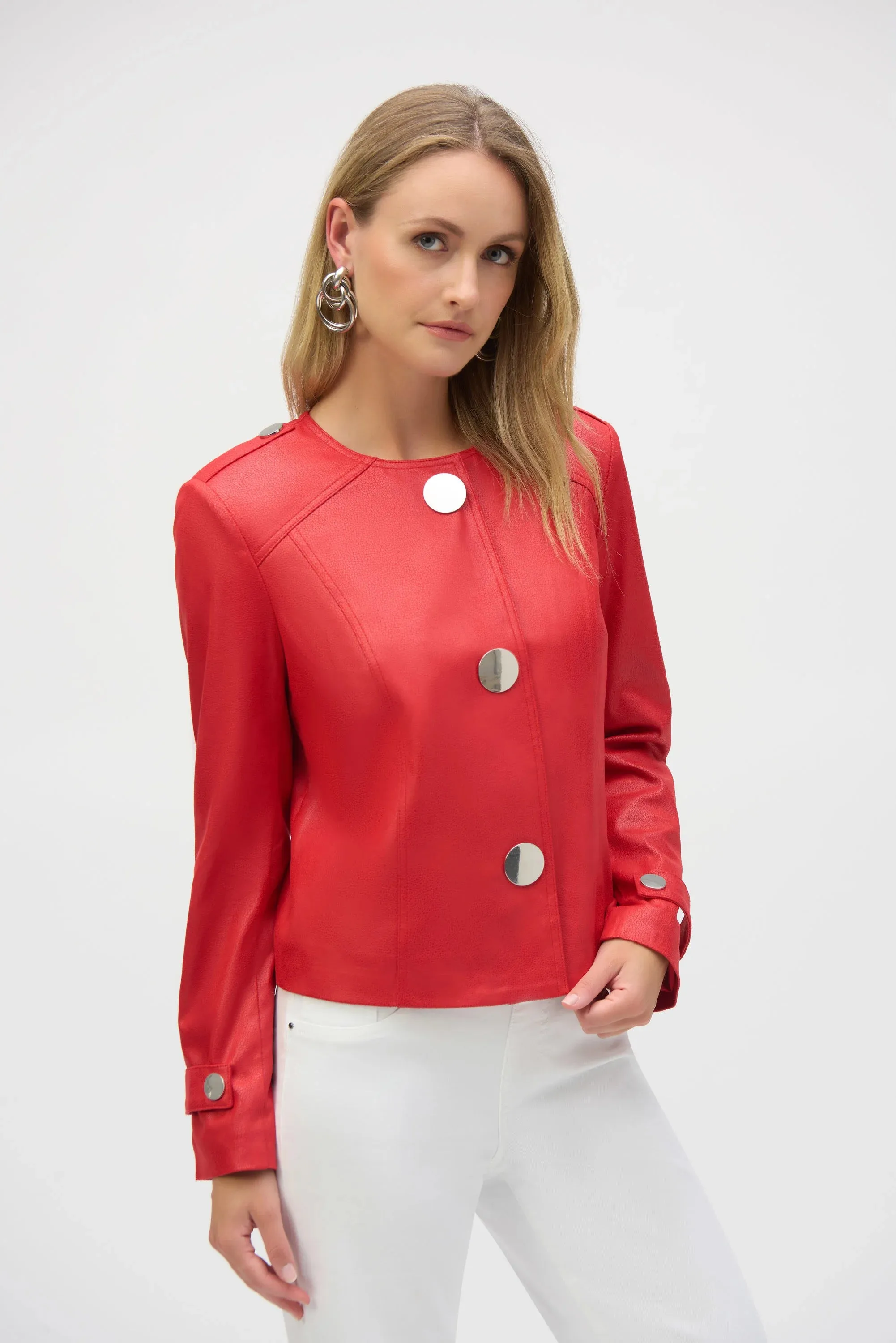 Joseph Ribkoff Radiant Red Foiled Faux Suede Boxy Jacket