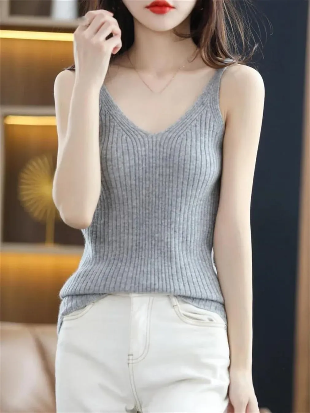 keusyoi Spring Cashmere Vest Women Merino Wool Sweater Knitted Sleeveless Female Pullover Camisole Shirt Tank Tops