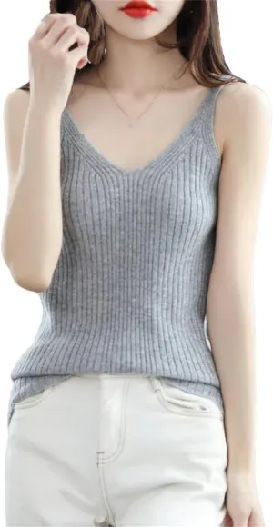 keusyoi Spring Cashmere Vest Women Merino Wool Sweater Knitted Sleeveless Female Pullover Camisole Shirt Tank Tops