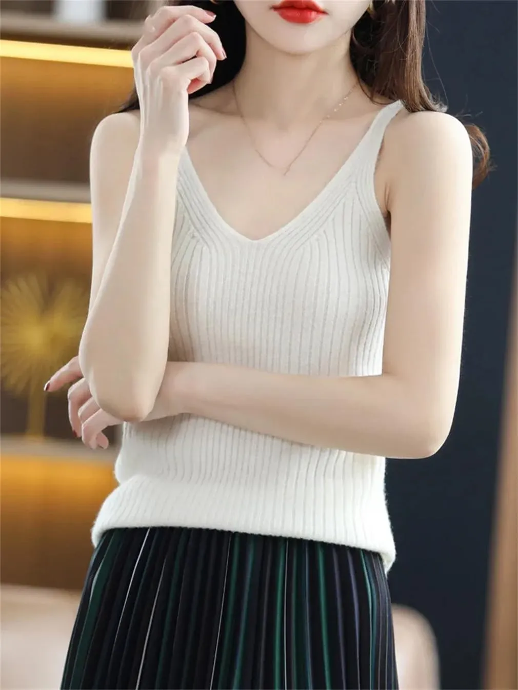 keusyoi Spring Cashmere Vest Women Merino Wool Sweater Knitted Sleeveless Female Pullover Camisole Shirt Tank Tops