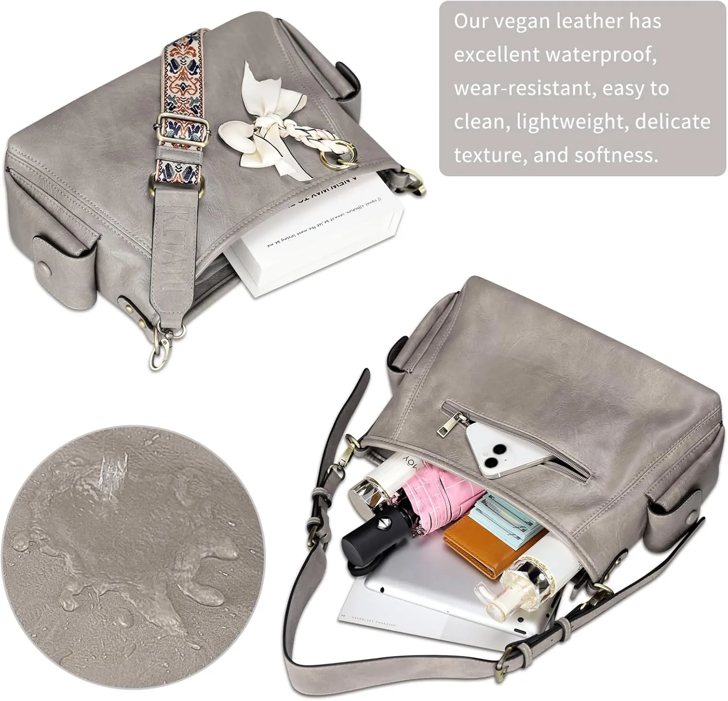 KITATU Soft Vegan Leather Hobo Shoulder Bags for Women Trendy Hobo Crossbody Bags Ladies Purses and Handbags with 2 Straps