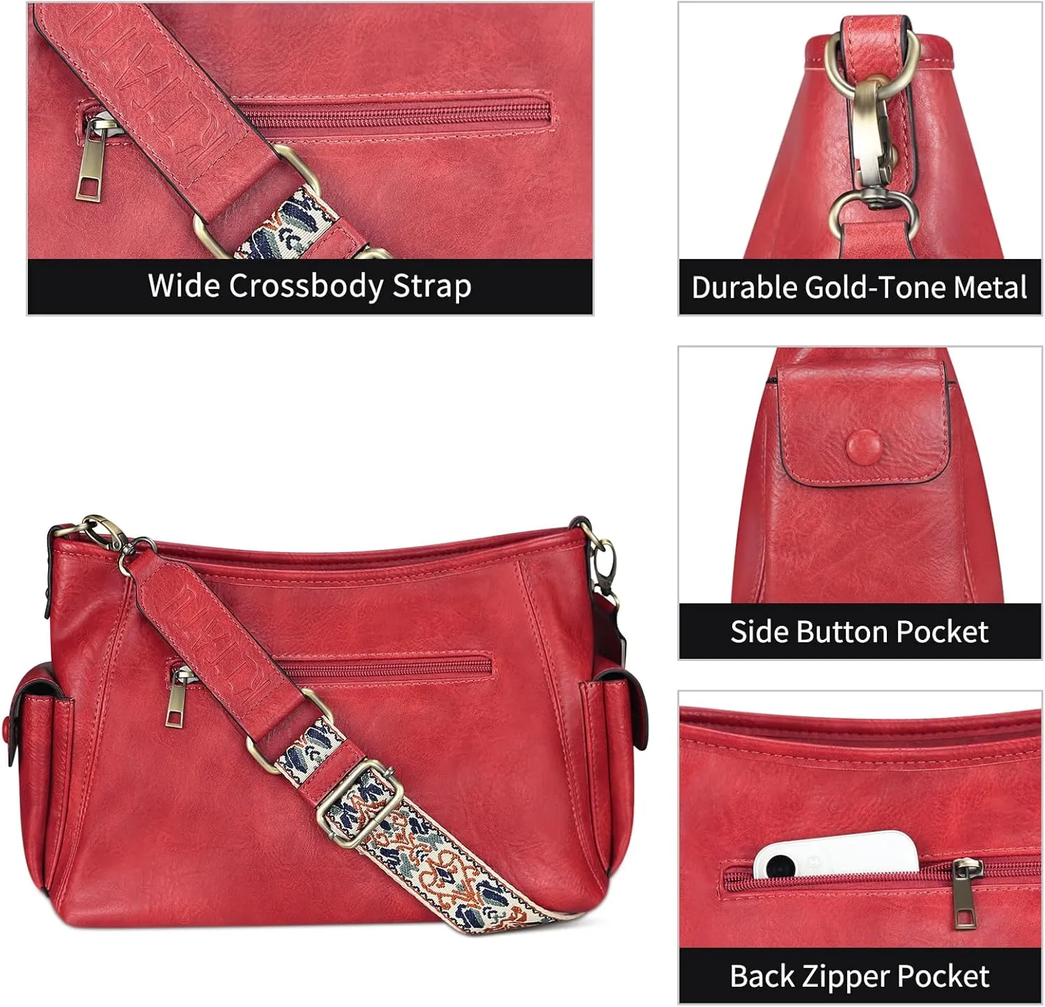 KITATU Soft Vegan Leather Hobo Shoulder Bags for Women Trendy Hobo Crossbody Bags Ladies Purses and Handbags with 2 Straps