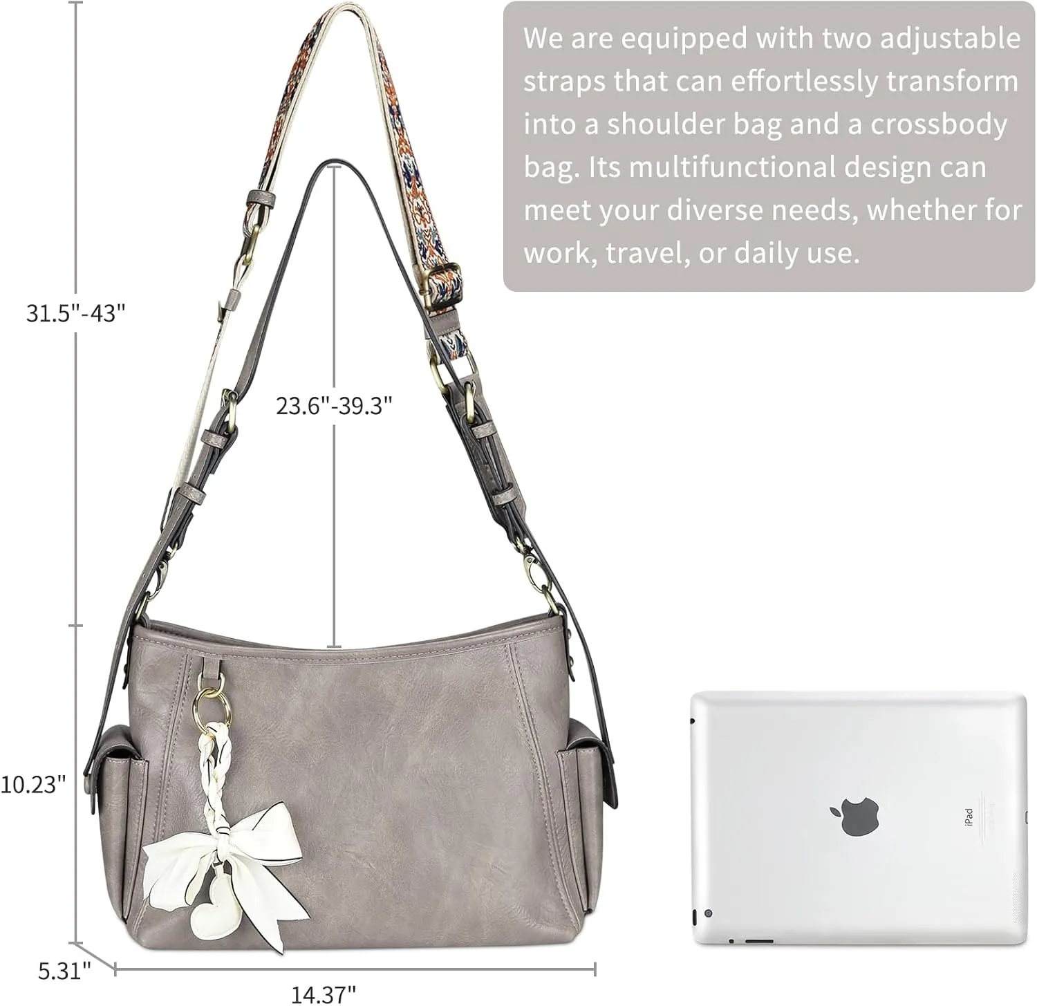KITATU Soft Vegan Leather Hobo Shoulder Bags for Women Trendy Hobo Crossbody Bags Ladies Purses and Handbags with 2 Straps