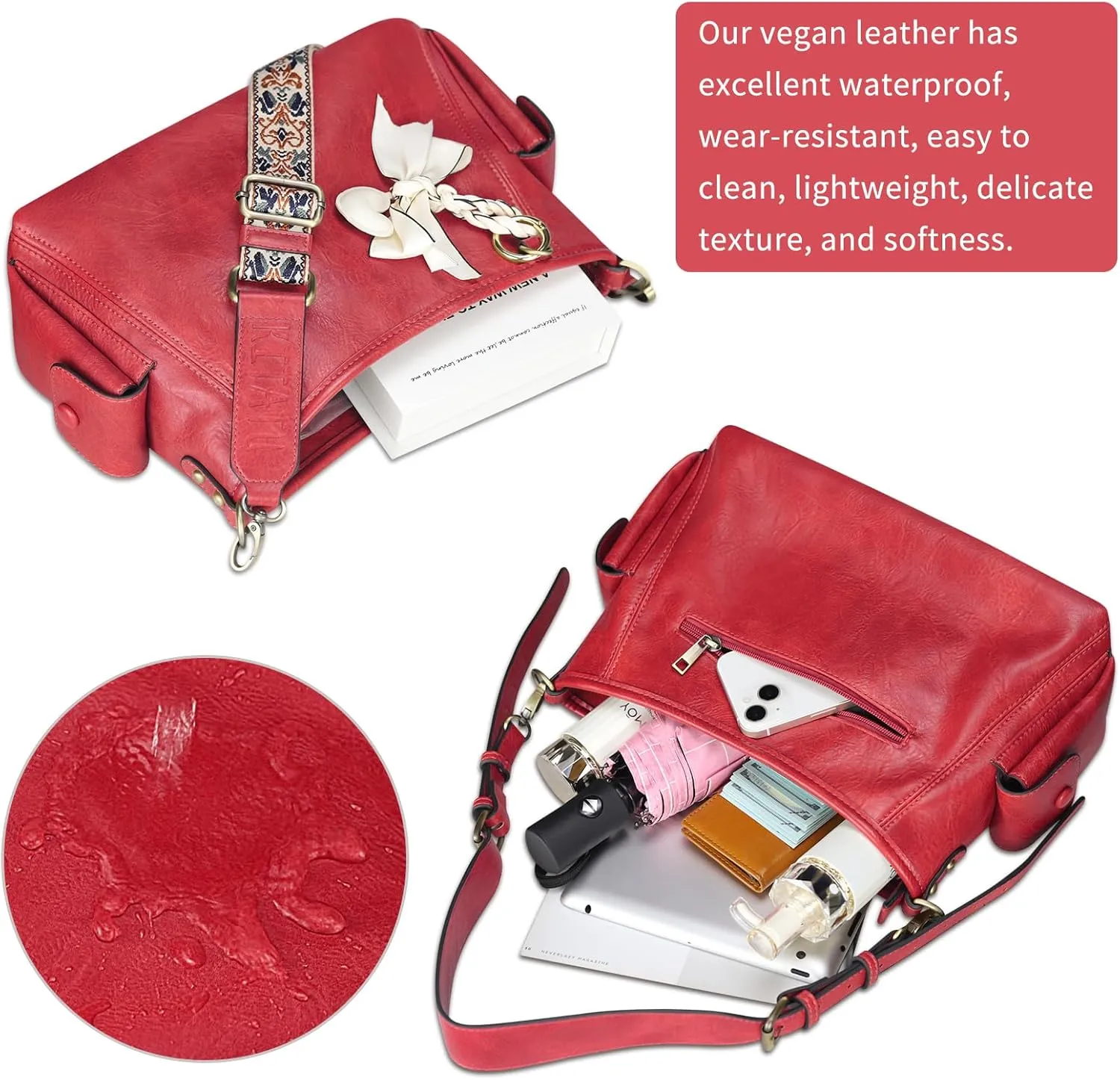 KITATU Soft Vegan Leather Hobo Shoulder Bags for Women Trendy Hobo Crossbody Bags Ladies Purses and Handbags with 2 Straps