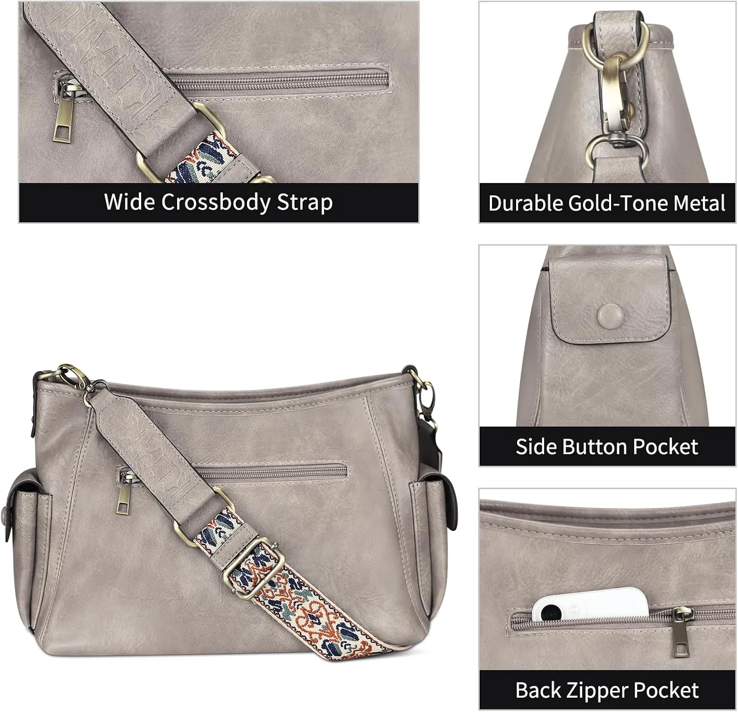 KITATU Soft Vegan Leather Hobo Shoulder Bags for Women Trendy Hobo Crossbody Bags Ladies Purses and Handbags with 2 Straps