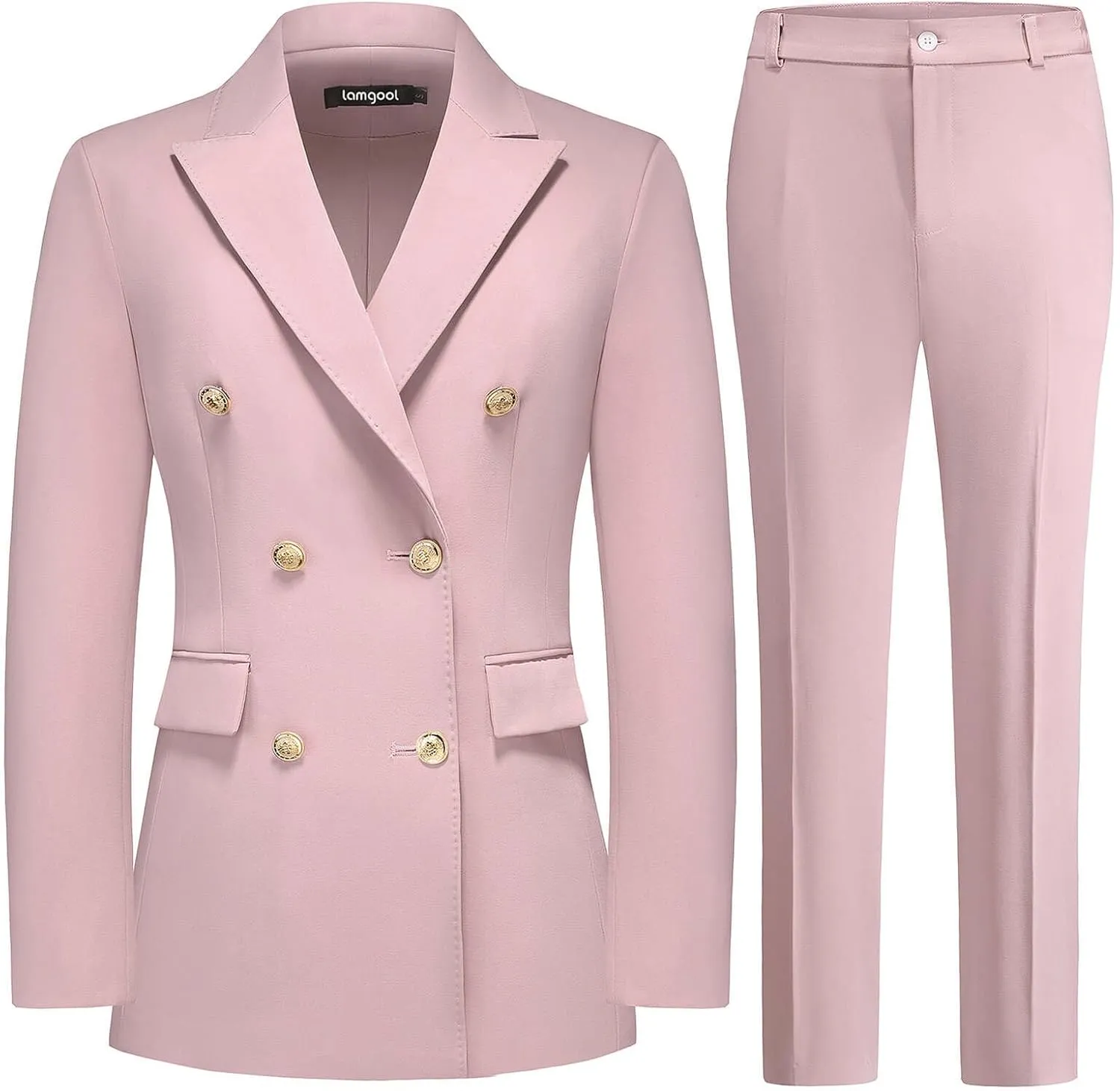 Lamgool Women Pants Suit Double Breasted 2 Piece Blazer Set Work Casual Jacket Outfits for Business