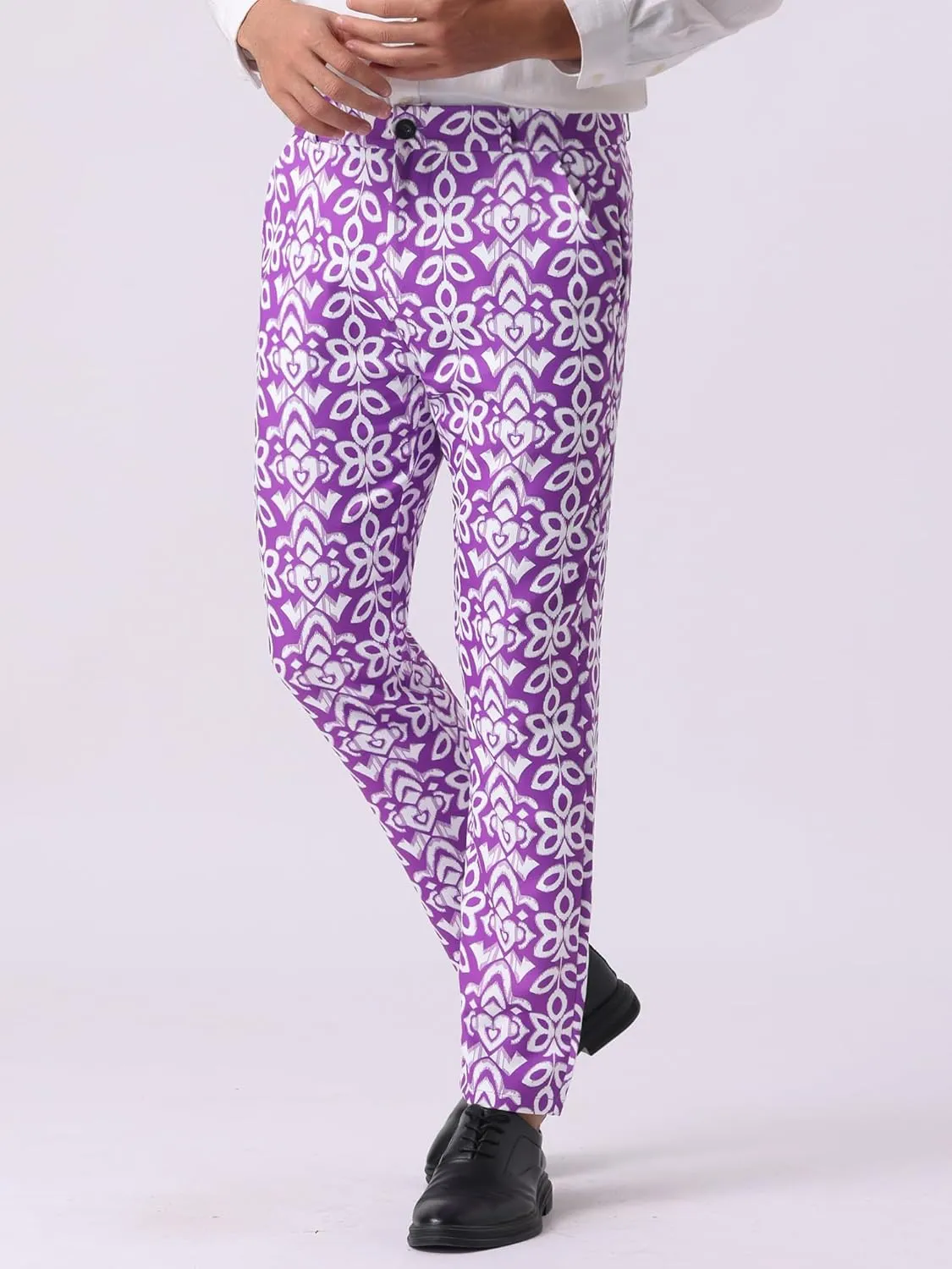 Lars Amadeus Retro Floral Dress Pants for Men's Flat Front Formal Paisley Flower Pattern Trouser