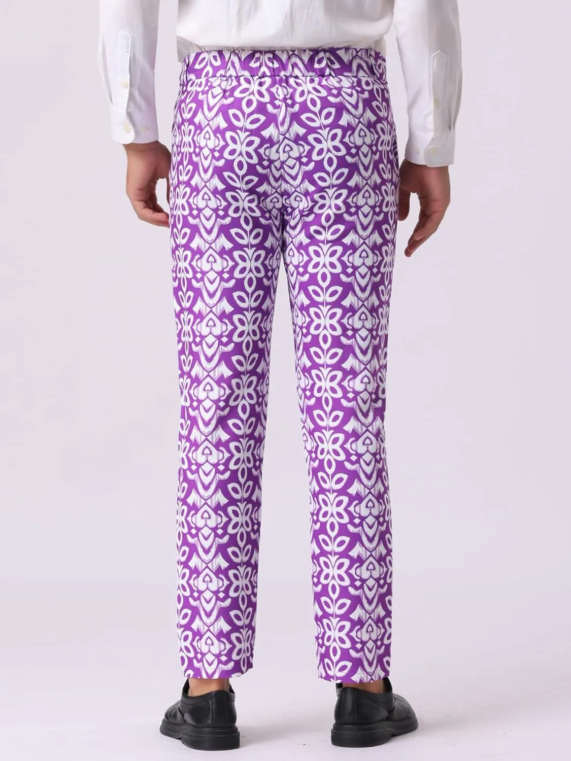 Lars Amadeus Retro Floral Dress Pants for Men's Flat Front Formal Paisley Flower Pattern Trouser