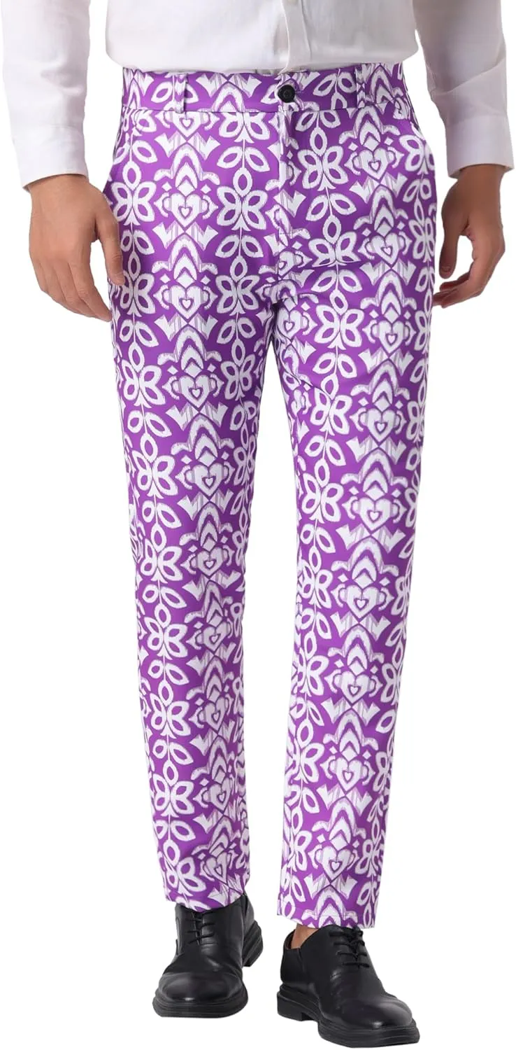 Lars Amadeus Retro Floral Dress Pants for Men's Flat Front Formal Paisley Flower Pattern Trouser