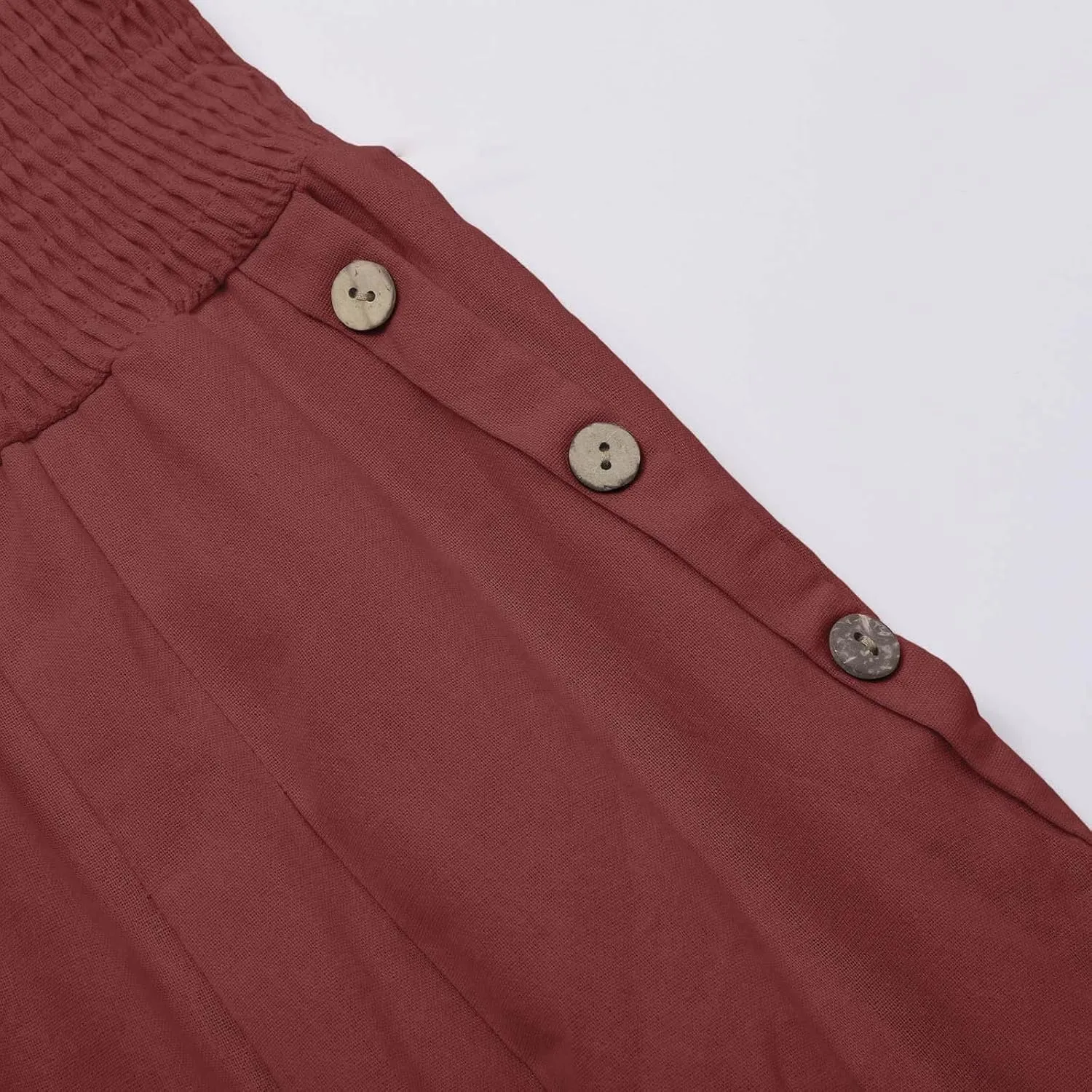 Linen Pants Women Summer Wide Leg Drawstring Elastic Waist High Waisted Lounge Pants Casual Beach Trousers with Pockets