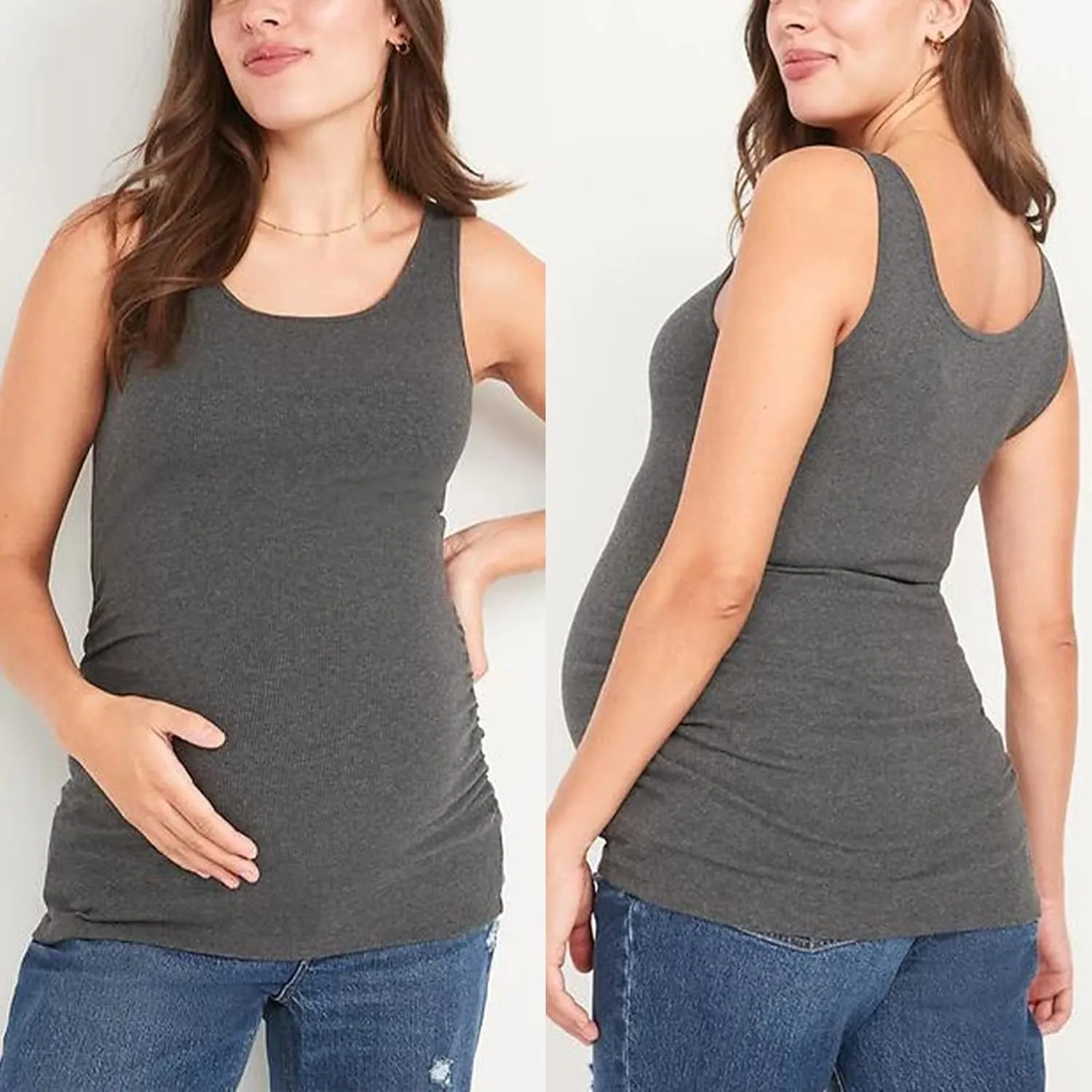 Liu & Qu Maternity Tank Tops Rib Side-Shirred Sleeveless Pregnancy Basic Shirt 3-Pack
