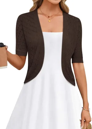LOMON Womens Cropped Cardigan Short Sleeve Bolero Shrug Sweater Open Front Lightweight