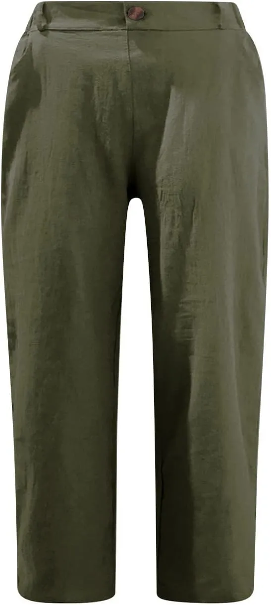 LRMQS Womens Capris for Summer Cotton Linen Pants Casual 2025 Loose Comfy Trendy Elastic Waist Cropped Trouser Beach Clothes
