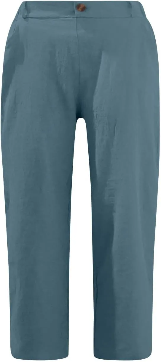 LRMQS Womens Capris for Summer Cotton Linen Pants Casual 2025 Loose Comfy Trendy Elastic Waist Cropped Trouser Beach Clothes