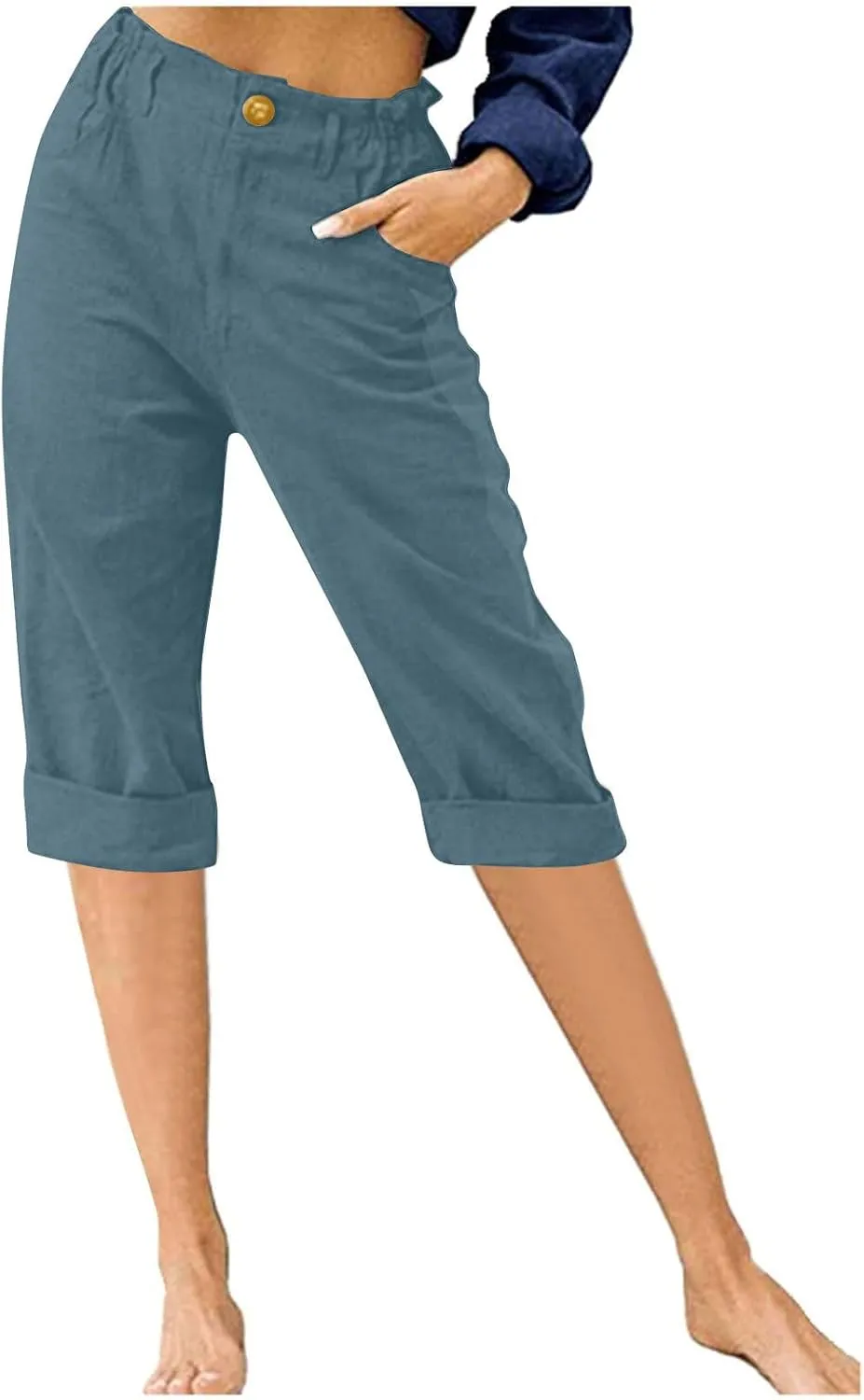 LRMQS Womens Capris for Summer Cotton Linen Pants Casual 2025 Loose Comfy Trendy Elastic Waist Cropped Trouser Beach Clothes