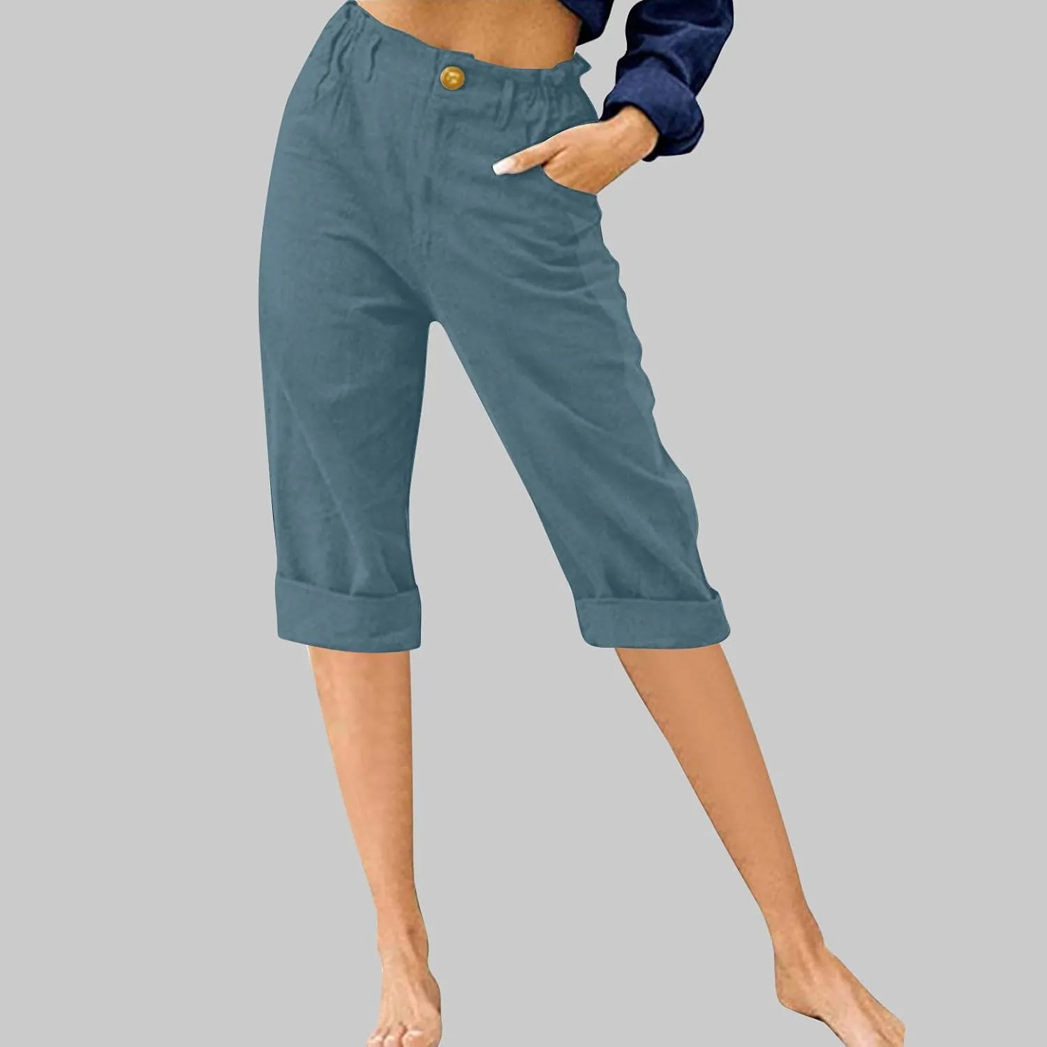 LRMQS Womens Capris for Summer Cotton Linen Pants Casual 2025 Loose Comfy Trendy Elastic Waist Cropped Trouser Beach Clothes