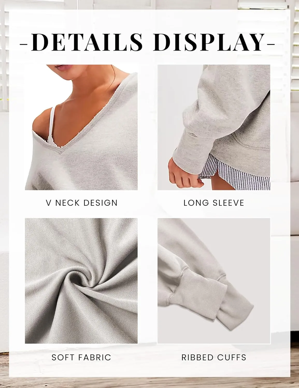 LTSCNRM Oversized Sweatshirt for Women V-Neck Long Sleeve Hoodies Trendy Pullover Outfits Lightweight Loose Casual Tops