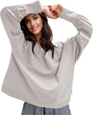 LTSCNRM Oversized Sweatshirt for Women V-Neck Long Sleeve Hoodies Trendy Pullover Outfits Lightweight Loose Casual Tops