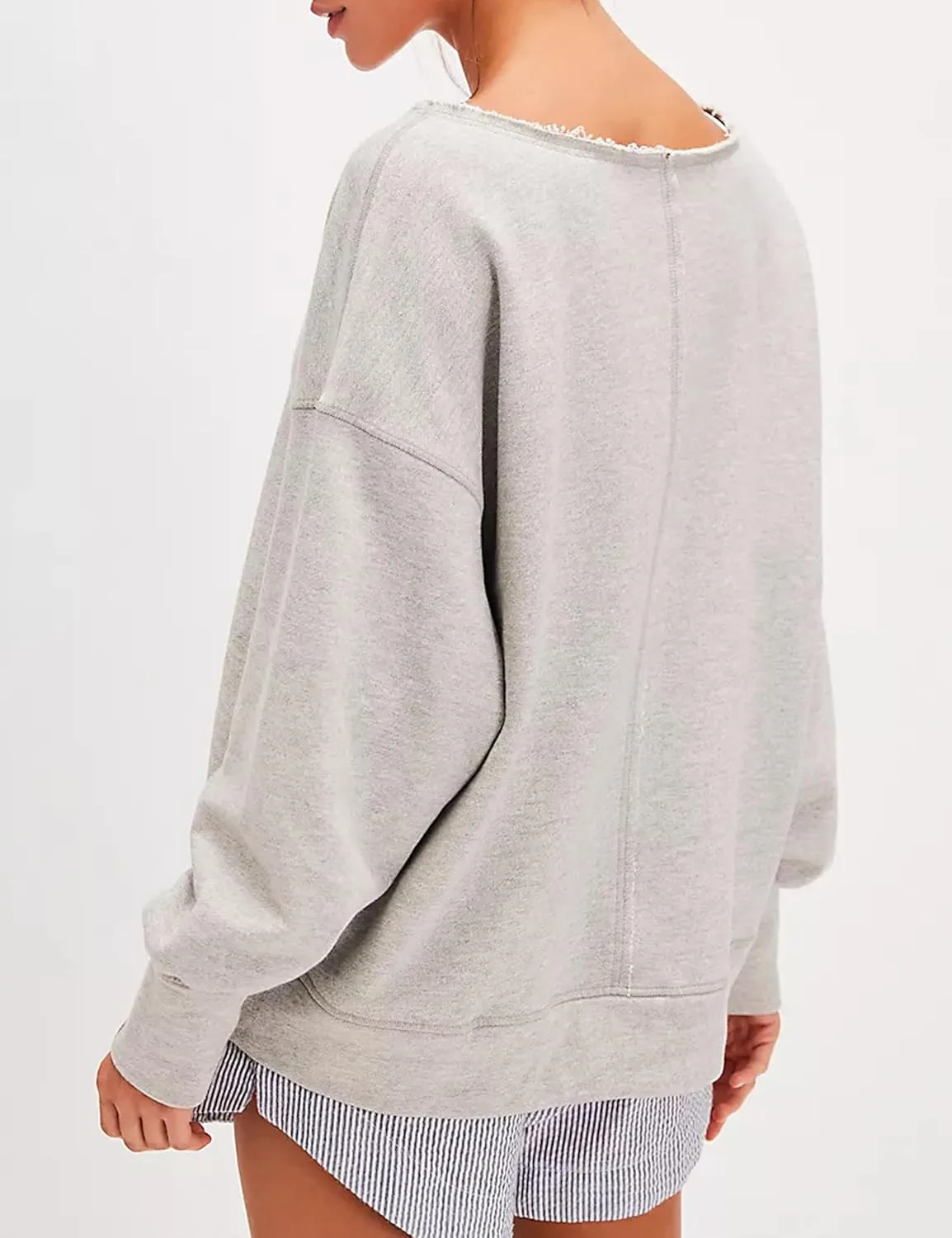 LTSCNRM Oversized Sweatshirt for Women V-Neck Long Sleeve Hoodies Trendy Pullover Outfits Lightweight Loose Casual Tops