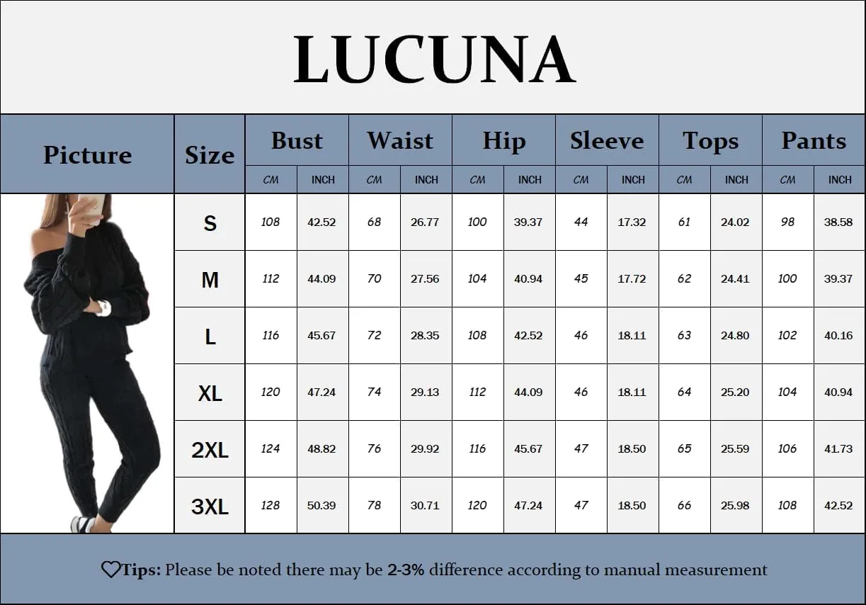 Lucuna Women's 2024 Fall Sweater Set 2 Piece Outfits Cable Knit Chunky Crew Neck Pullover Top Pants Loungewear
