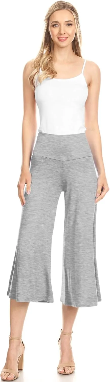Made By Johnny Women's High Elastic Waistband Wide Leg Palazzo Culotte Gaucho Capri Pants (S~5XL)