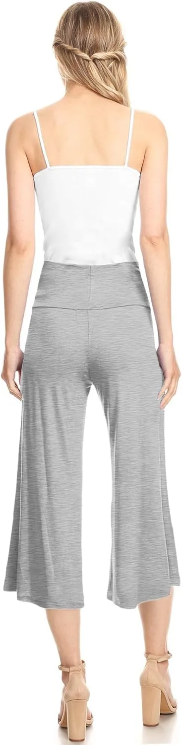 Made By Johnny Women's High Elastic Waistband Wide Leg Palazzo Culotte Gaucho Capri Pants (S~5XL)